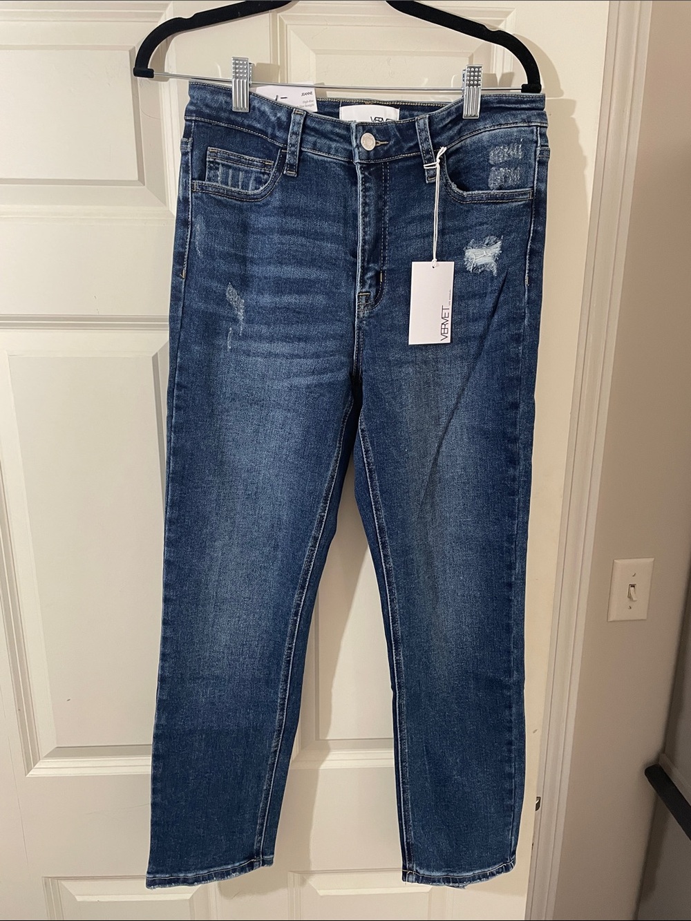 Vervet Jeanne Dark Blue Distressed Boyfriend Jeans
